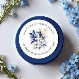 金ゴールド&ネイビーブルーウォーターカラーバプテスマありがとう ラウンドシール