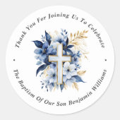 金ゴールド&ネイビーブルーウォーターカラーバプテスマありがとう ラウンドシール (正面)
