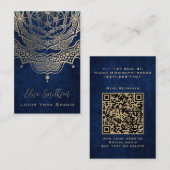 金ゴールド&ネイビーブルークラスヨガエレガント霊気マンダラ 名刺 (正面/裏面)