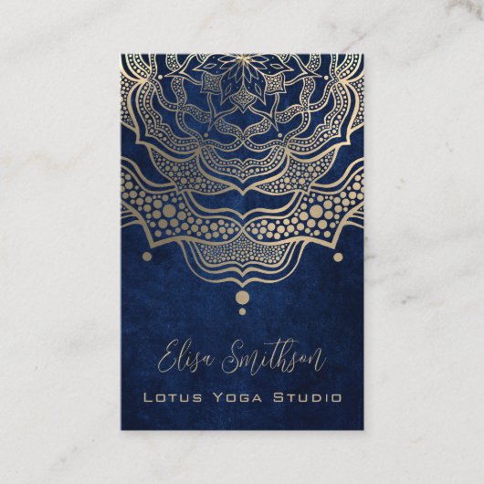 金ゴールド&ネイビーブルークラスヨガエレガント霊気マンダラ 名刺 (正面)