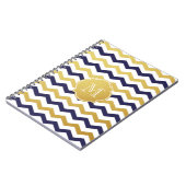 金ゴールド&ネイビーブルーシェブロンパターンモノグラムノートブック ノートブック (左側)