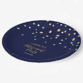 金ゴールド&ネイビーブルーシック紙吹雪退職パーティー ペーパープレート (アングル)