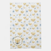 金ゴールド&ネイビーブルーハヌカー（ユダヤ教）メノラーパターン キッチンタオル (縦)