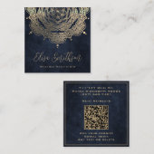 金ゴールド&ネイビーブルーマンダラ霊気癒し瞑想 スクエア名刺 (正面/裏面)