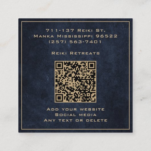 金ゴールド&ネイビーブルーマンダラ霊気癒し瞑想 スクエア名刺 (裏面)