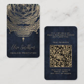 金ゴールド&ネイビーブルーマンダラ霊気癒し瞑想 名刺 (正面/裏面)