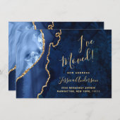 金ゴールド&ネイビーブルーマーブルゲート新しいアドレス移動 案内状 (正面/裏面)