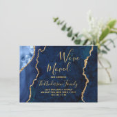 金ゴールド&ネイビーブルーマーブルゲート新しいアドレス移動 案内状 (スタンド正面)