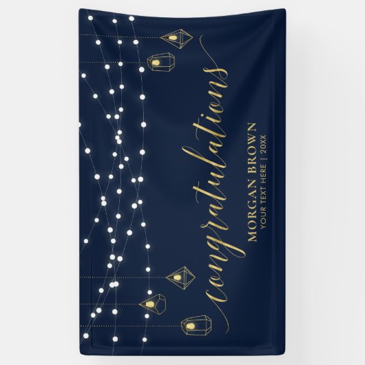 金ゴールド&ネイビーブルーモダンおめでとうバナー 横断幕 (縦)