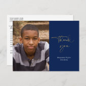 金ゴールド&ネイビーブルー卒業ありがとう写真 ポストカード (正面/裏面)