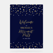 金ゴールド&ネイビーブルー紙吹雪退職パーティーへようこそ アクリルサイン (正面)