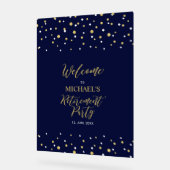 金ゴールド&ネイビーブルー紙吹雪退職パーティーへようこそ アクリルサイン (傾斜)