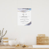 金ゴールド&ネイビーブルー結婚アゲートのウェルカムサイン ポスター (キッチン)