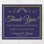 金ゴールド&ネイビーブルー結婚ズありがとう スパークリングワインラベル (シングルラベル)