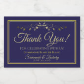 金ゴールド&ネイビーブルー結婚ズミニ スパークリングワインラベル (シングルラベル)