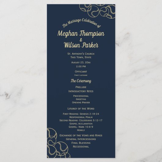 金ゴールド・ネイビーブルー野球結婚式 プログラム (正面)