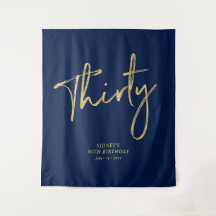 金ゴールド&ネイビーブルー30th誕生日パーティー背景 タペストリー