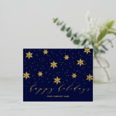 金ゴールド&ネイビーブルー |クリスマス・ホリデー・フォイル・ポストカード 箔シーズンポストカード (立ち正面)