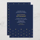 金ゴールド&ネイビーブルー |シックモダンリタイアパーティー 招待状 (正面/裏面)