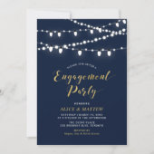 金ゴールド&ネイビーブルー | シックモダン婚約パーティ 招待状 (正面)