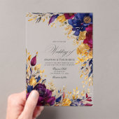金ゴールド、ネイビーブルー、ブルゴーニュフローラ結婚ズ アクリル招待状 (インサイチュ (ポータブル))