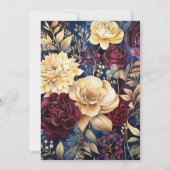 金ゴールド、ネイビーブルー、ブルゴーニュフローラ結婚ズ 招待状 (裏面)