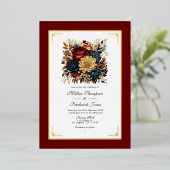 金ゴールド、ネイビーブルー、ブルゴーニュフローラ結婚ズ 箔招待状 (立ち正面)