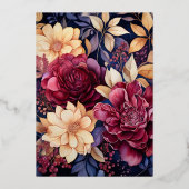 金ゴールド、ネイビーブルー、ブルゴーニュフローラ結婚ズ 箔招待状 (裏面)