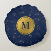 金ゴールド&ネイビーブルー〔占星術の〕十二宮図コンステレーションズモノグラム ラウンドクッション (裏面)