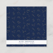 金ゴールド&ネイビーブルー〔占星術の〕十二宮図星座パターン スクエア名刺 (正面)