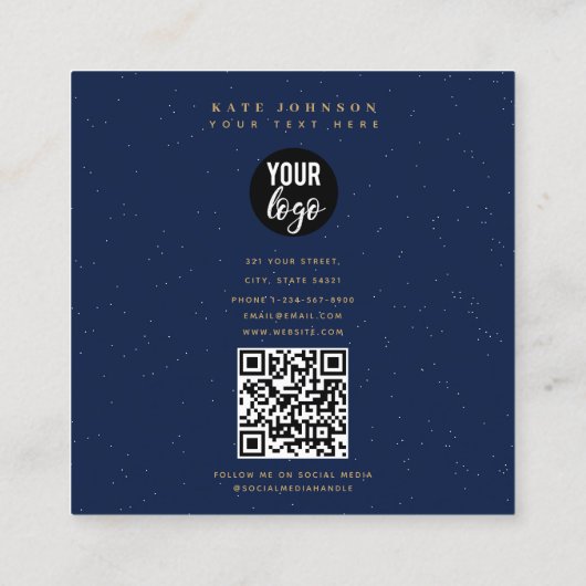 金ゴールド&ネイビーブルー〔占星術の〕十二宮図星座パターン スクエア名刺 (裏面)