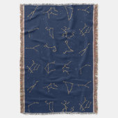 金ゴールド&ネイビーブルー〔占星術の〕十二宮図星座パターン スローブランケット (正面縦)