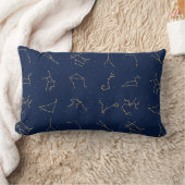 金ゴールド&ネイビーブルー〔占星術の〕十二宮図星座パターン ランバークッション (ブランケット)