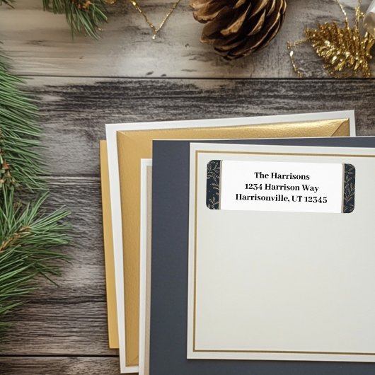 金ゴールド&ネイビーホリー差出人住所 ラベル