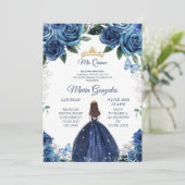 金ゴールド&ネイビーメキシコガールプリンセスキンセアニェラ 招待状 (スタンド正面)