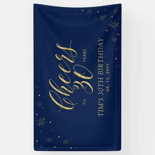 金ゴールド&ネイビーモダン応援30th誕生日パーティー 横断幕 (縦)