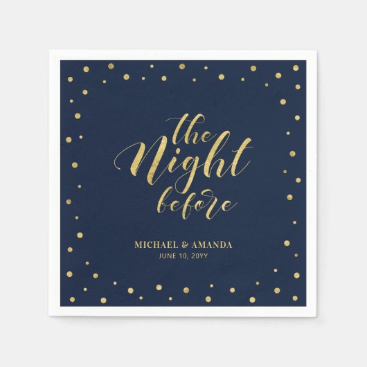 金ゴールド&ネイビーモダン紙吹雪リハーサルディナー スタンダードカクテルナプキン (正面)
