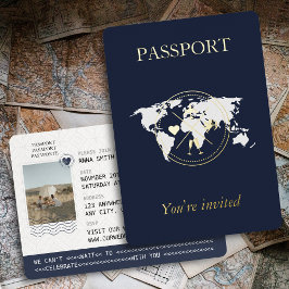 金ゴールド・ネイビーユニークル結婚・ブルー 箔招待状