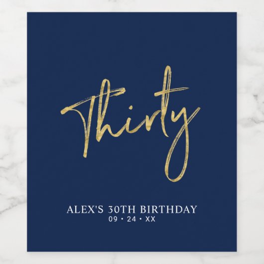 金ゴールド&ネイビーレタリングサーティ | 30th誕生日パーティー ワインラベル (シングルラベル)