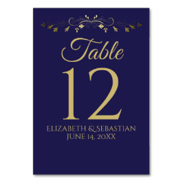 金ゴールド&ネイビーヴィンテージフローラエレガ縁どントウェディング テーブルナンバー