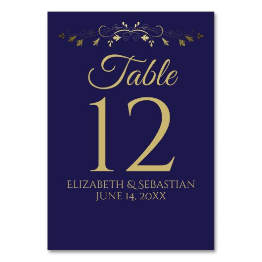 金ゴールド&ネイビーヴィンテージフローラエレガ縁どントウェディング テーブルナンバー (正面)