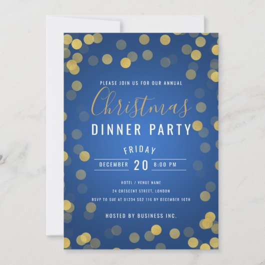 金ゴールド&ネイビー企業のクリスマスパーティー 招待状 (正面)