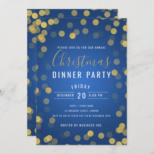 金ゴールド&ネイビー企業のクリスマスパーティー 招待状 (正面/裏面)