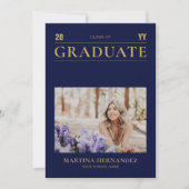 金ゴールド&ネイビー卒業写真のお知らせ 案内状 (正面)