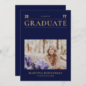 金ゴールド&ネイビー卒業写真のお知らせ 案内状 (正面/裏面)