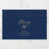 金ゴールド&ネイビー応援40年、40歳の誕生日パーティー リキュールボトルラベル (シングルラベル)