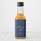 金ゴールド&ネイビー応援40年、40歳の誕生日パーティー リキュールボトルラベル (正面)