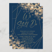 金ゴールド&ネイビー我々はまだ50周年結婚を果たす 招待状 (正面/裏面)