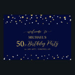 金ゴールド&ネイビー紙吹雪50th Birthday Party Welcome ポスター<br><div class="desc">この金ゴールドとネイビーブルーのウェルカムサインで特別なお祝いデースタイリッシュにゲストを歓迎。このポスターはモダンタイポグラフィ「50誕生日へようこそ」と六角紙吹雪デザインを備えている。名前カスタマイズと日付を指定できる。マッチング招待状とパーティー用品は私のショップBaraBomDesignで利用可能。</div>