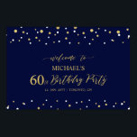 金ゴールド&ネイビー紙吹雪60th Birthday Party Welcome ポスター<br><div class="desc">この金ゴールドとネイビーブルーのウェルカムサインで特別なお祝いデースタイリッシュにゲストを歓迎。このポスターはモダンタイポグラフィ「60誕生日へようこそ」と六角紙吹雪デザインを備えている。名前カスタマイズと日付を指定できる。マッチング招待状とパーティー用品は私のショップBaraBomDesignで利用可能。</div>